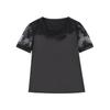 Tricou de vară cu mânecă scurtă din dantelă patchwork pentru femei, cămașă de bază versatilă supradimensionată din satin, top cu design de nișă