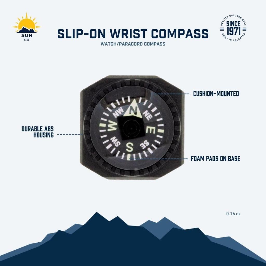 Sun Company Wrist Compass For Watch Bands or Paracord Survival Bracelets Slip-On -