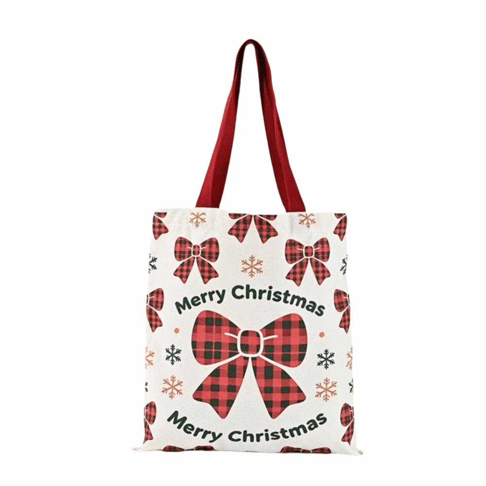 New Canvas Christmas Handbag Santa Snowman Reindeer Printed Reusable Shopping Bags Foldable Shoulder Bag Christmas Shopping