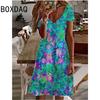 The Latest 2025 Women's Sundress V-Neck Short Sleeve Floral Print A-Line Dress