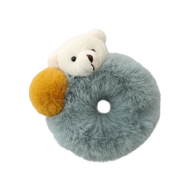Cute Elastic Plush Bear Hair Ties Furry Ball Ponytail Holder Lovely Elastic Band