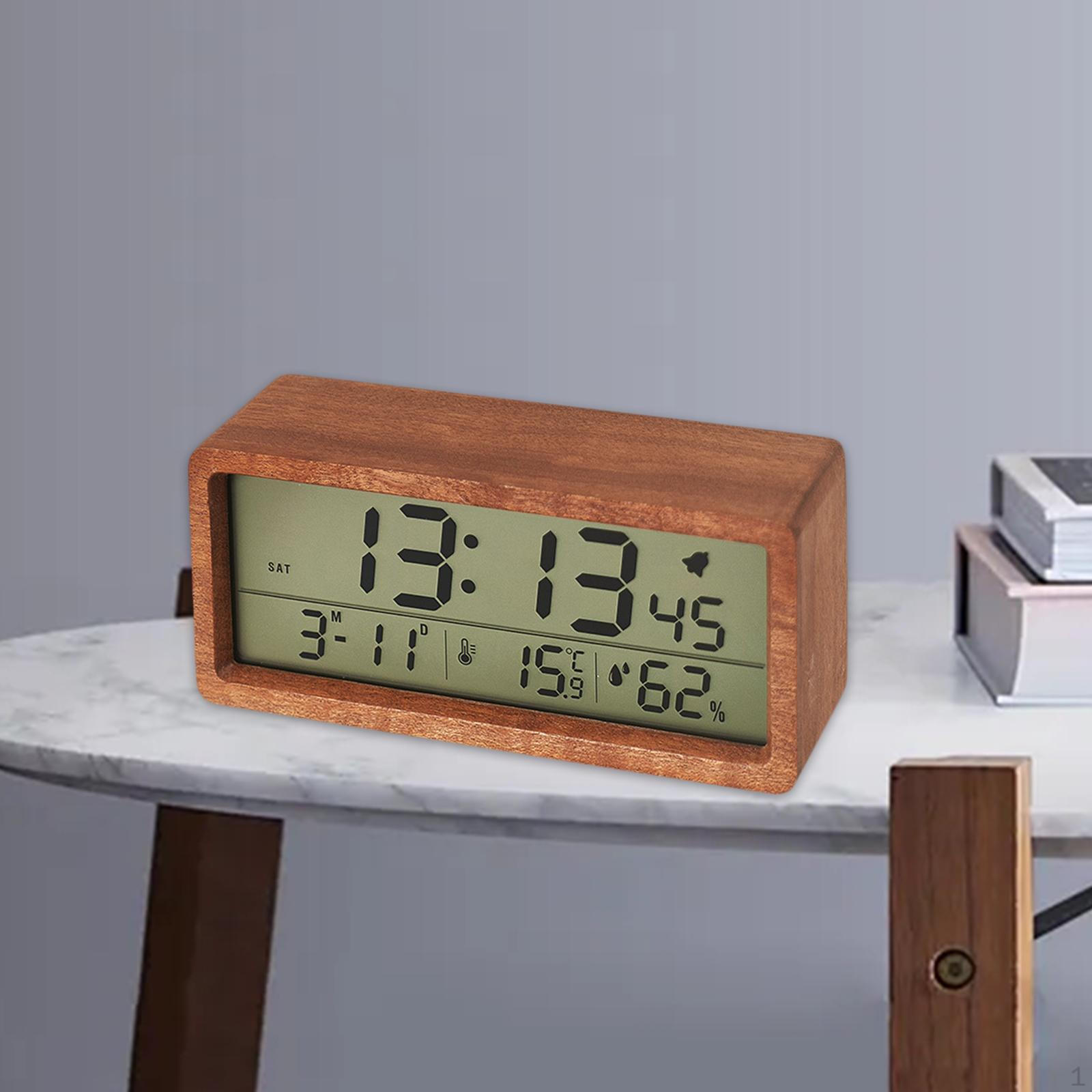 

Large Wooden LCD Digital ,12/ Portable Snooze Time Bedside Table Clocks with Function, Dark Color