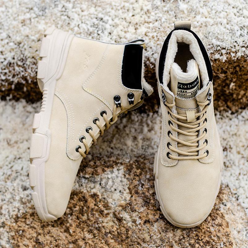 Martin Boots Men's High-top British Style Korean Version Tooling Trendy Shoes Warm Middle-top Shoes Men's Winter Velvet Snow Boots Men