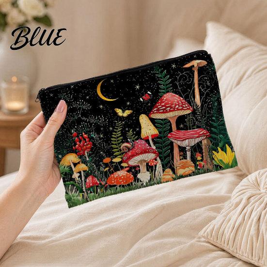 Multi-patterned Fabric Storage Pouch Bag, with Mushroom Star Moon Print, Lightweight Travel Toiletry Bag Wear-Resistant Cosmetic for Menstrual