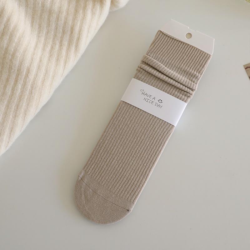 Stacked Socks Women S Vertical Striped Socks Solid Color Basic Cotton Socks Mid-Length Socks One size fits all