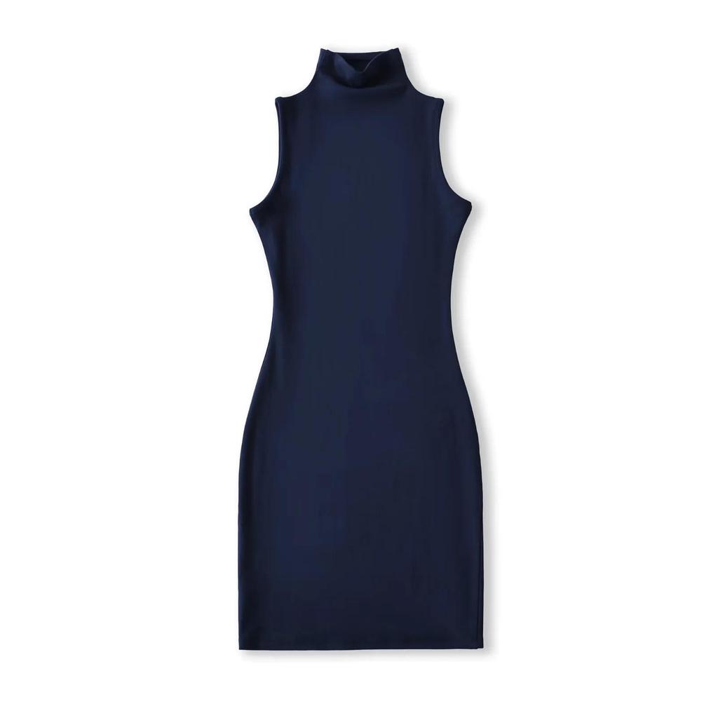 2025 Women's European & American Style High Neck Sleeveless Tank Dress - Sexy, Hip-Hugging Fit