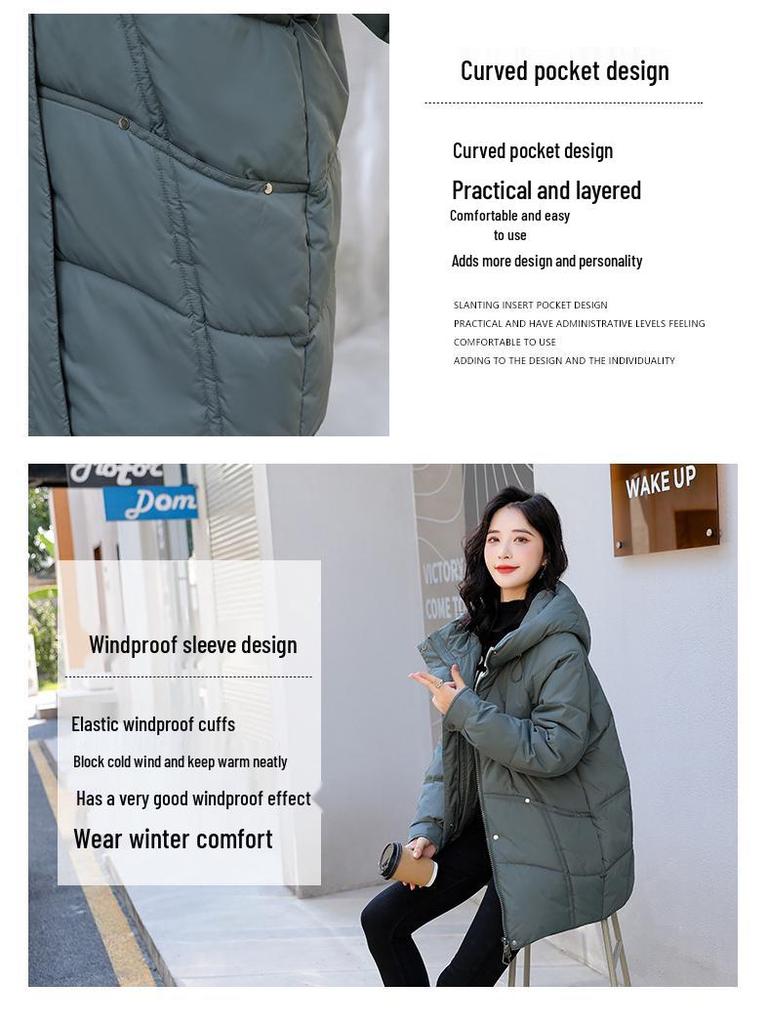 Women's Mid-Length Down Cotton Coat 2023: Hot Style, New Plus Size, Thick, Fashionable, Loose, Warm Cotton-Padded Jacket