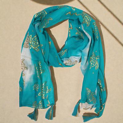 Nomad Sari Summer Turtle Print Scarf – Turquoise (180×50 Cm)