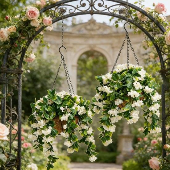 15  Faux Crepe Myrtle Hanging Baskets UV Resistant Artificial Flowers for Outdoor Realistic Fake Flower Basket for Spring Garden Patio Porch Decor vio