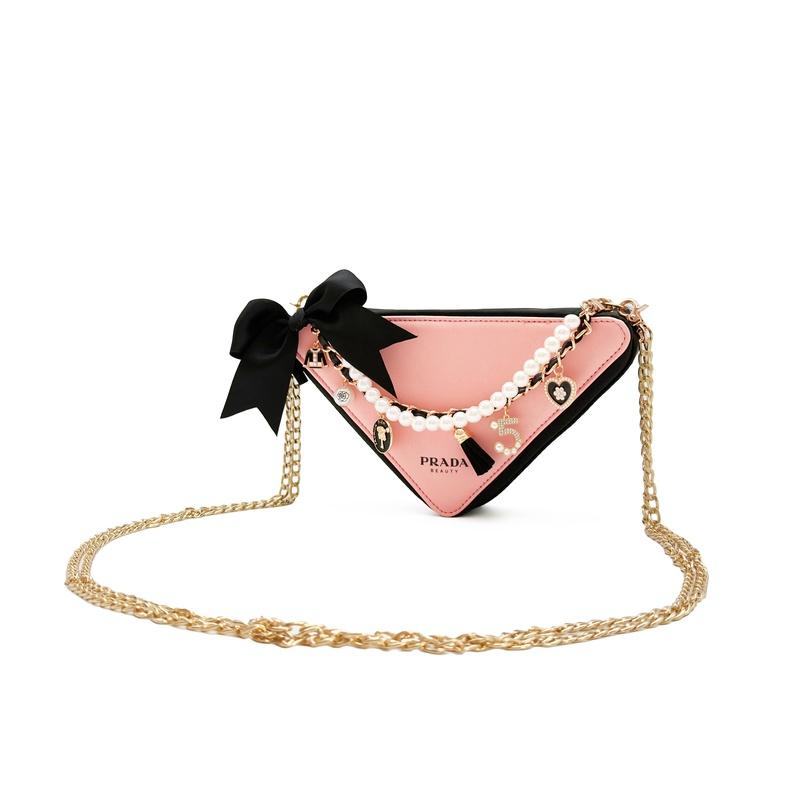 Prada Cosmetic Bag/toiletry Bag [Customized Bag] Leather Pearl Sweet Rose Sunset Versatile Gift Year of the Horse Girlfriend Limited Pearl Sweet Rose