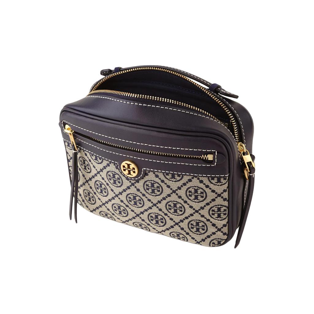 Tory Burch T Monogram Canvas Adjustable Detachable Shoulder Strap Camera Bag Women Shoulder Bag Dark-Blue-Denim 79356-405