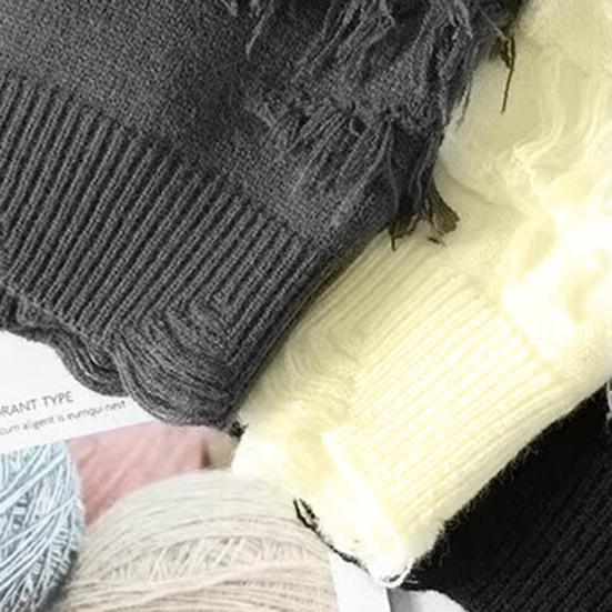 Men Winter Sweater Irregular Ripped Design Round Neck Knitted Loose Long Sleeves Thick Sport Daily Wear Sweater