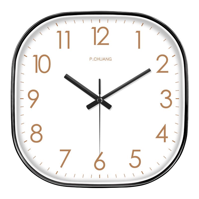 Ultra-Quiet Modern Square Wall Clock for Living Room - Fashionable, No-Punching, Radio Controlled