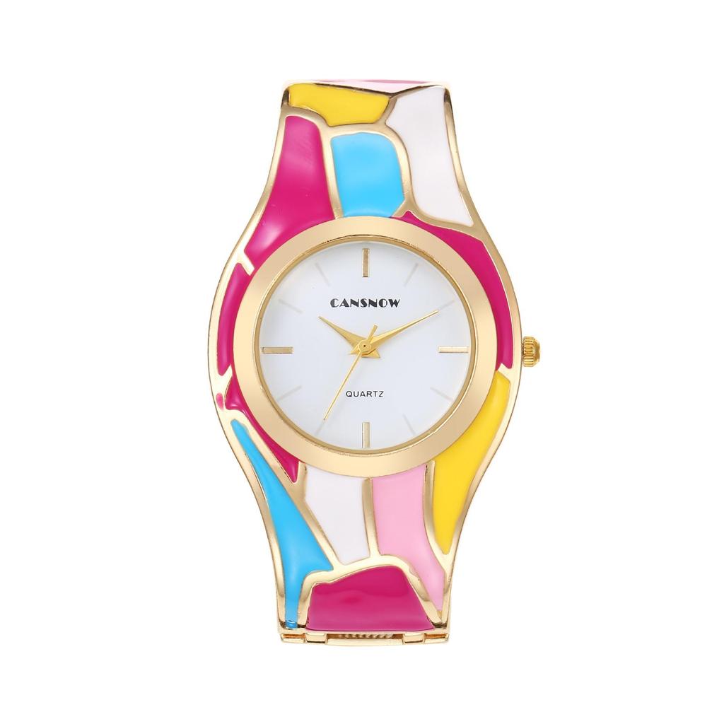 Women's Retro Style Random Oil Dripping Color Rainbow Quartz Bracelet Watch Elegant Ladies Women's Watch Clock