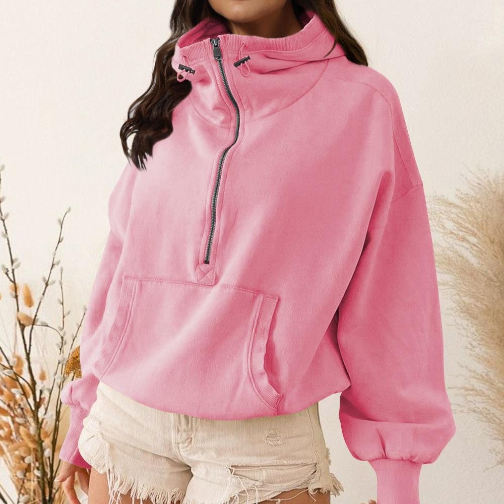 

Новий светр з капюшоном, європейська та американська жіноча спортивна толстовка з капюшоном і застібкою на шнурку з довгим рукавом, верхня куртка XL рожевий