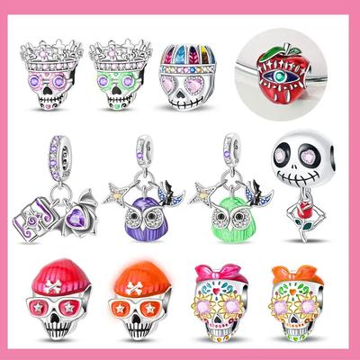 Ciondolo Teschio di Halloween Perline Adatte Bracciale Originale Fai da Te Gioielli da Donna Regalo Mela Rossa Occhio Maligno Pendente Rame