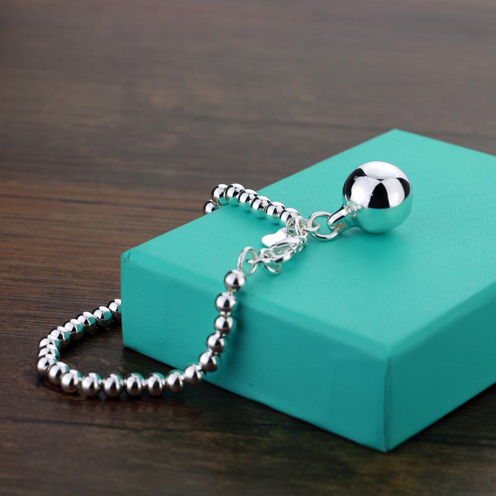 Vysoce kvalitní jednoduchý náramek s kuličkami 4 mm / 6 mm 100% 925 stříbrný náramek se srdcem Módní žena dívka 15 cm / 20 cm Řetízkové šperky