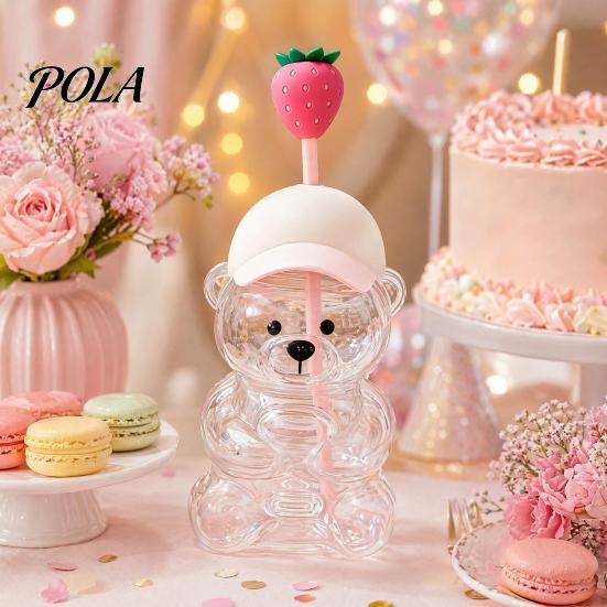 Removable Straw Heads Cute Bear Glass Cup with & Lid, 500/591ml Plastic/Glass Water Bottle for Cold/Hot Drinks, Pattern Coffee Mug Adults, Home Office