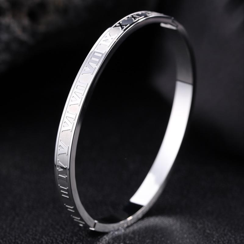 High-End Roman Jingle Titanium Steel Bracelet for Girls - Diamond-Studded, Non-Fading