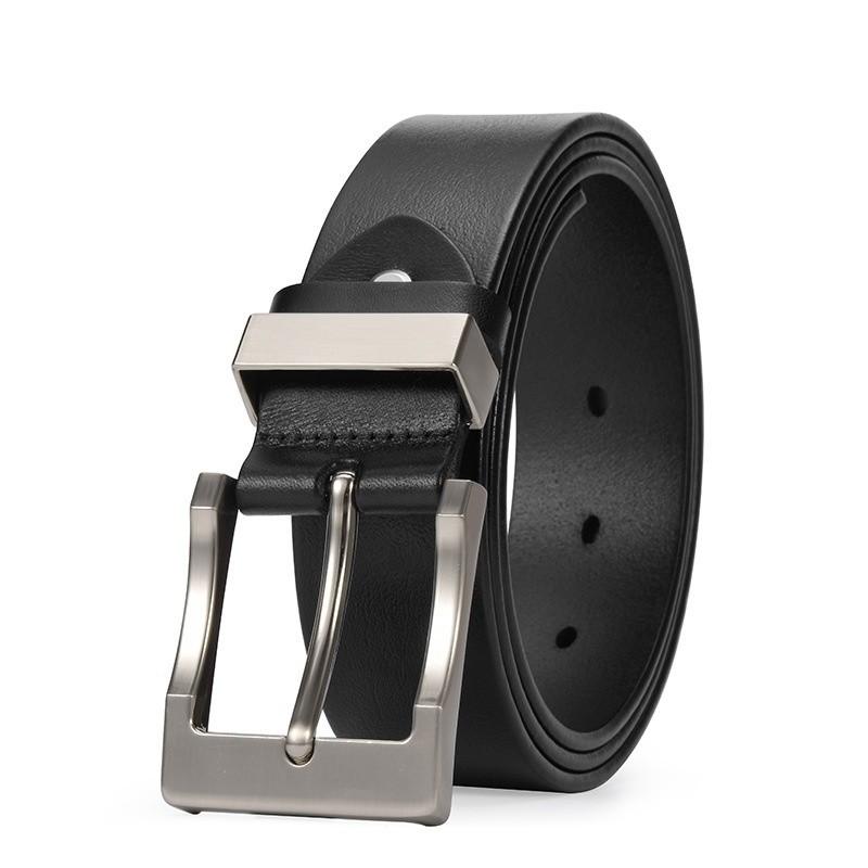 

Новый мужской кожаный ремень с пряжкой-пином, повседневный, широкий, для среднего возраста, простой, стройнящий чёрный