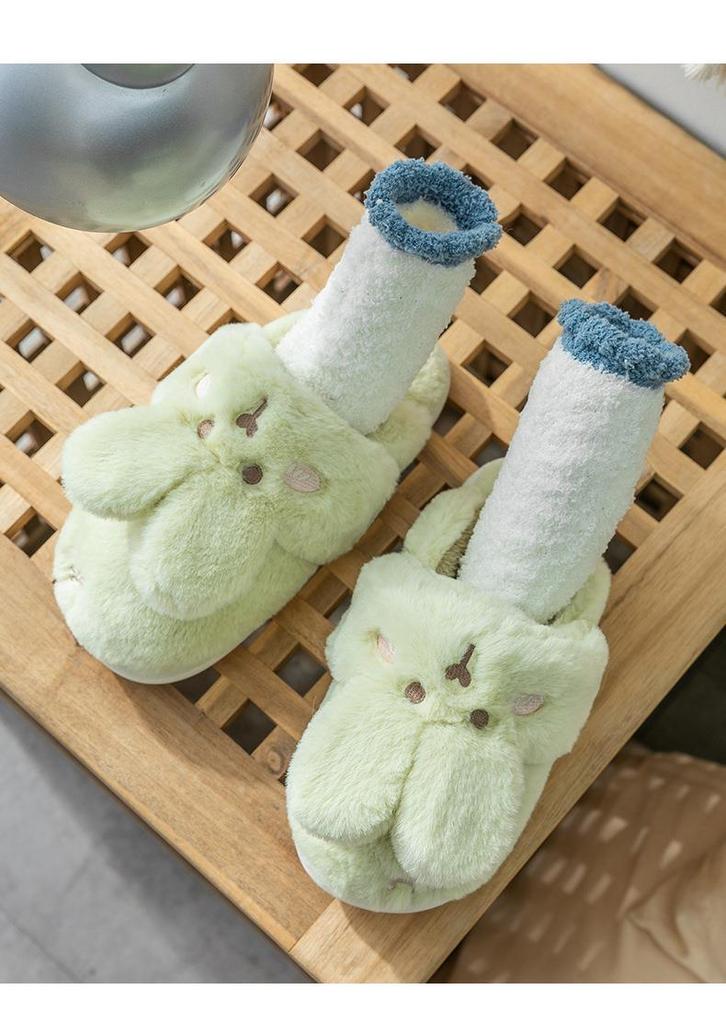 Women's Winter 2026 Cotton Plush Rabbit Fur Slippers - Indoor Home Style