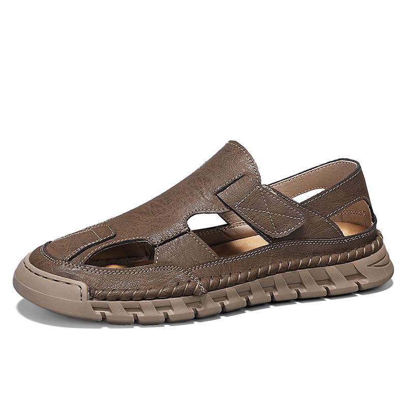 

2024 Мужские тапочки Летние мягкие новые сандалии Мужские кожаные сандалии Взрослые пляжные туфли на толстой подошве Нескользящие сандалии с открытым носком 39