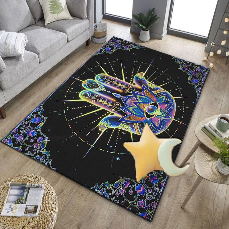 Colorful Hamsa Mandala Pattern Office Rug Chair Mat, Entryway Carpet, Suitable for Front Door, Bedroom, Living Room, Desk, Holiday Gift