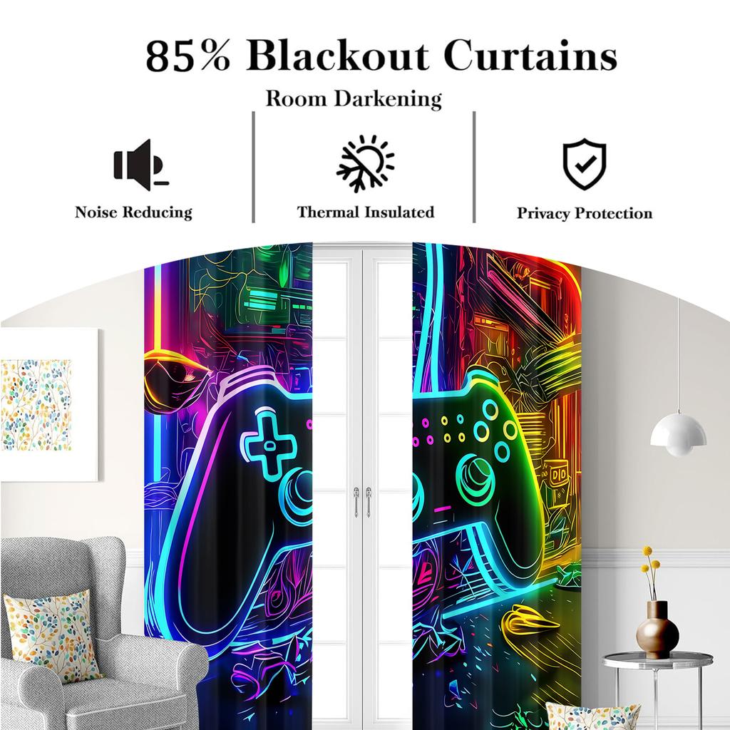2Pcs Colorful Gamepad Printed Blackout Curtains Suitable For Bedroom Kitchen Dining Room Living Room Study Office Bathroom