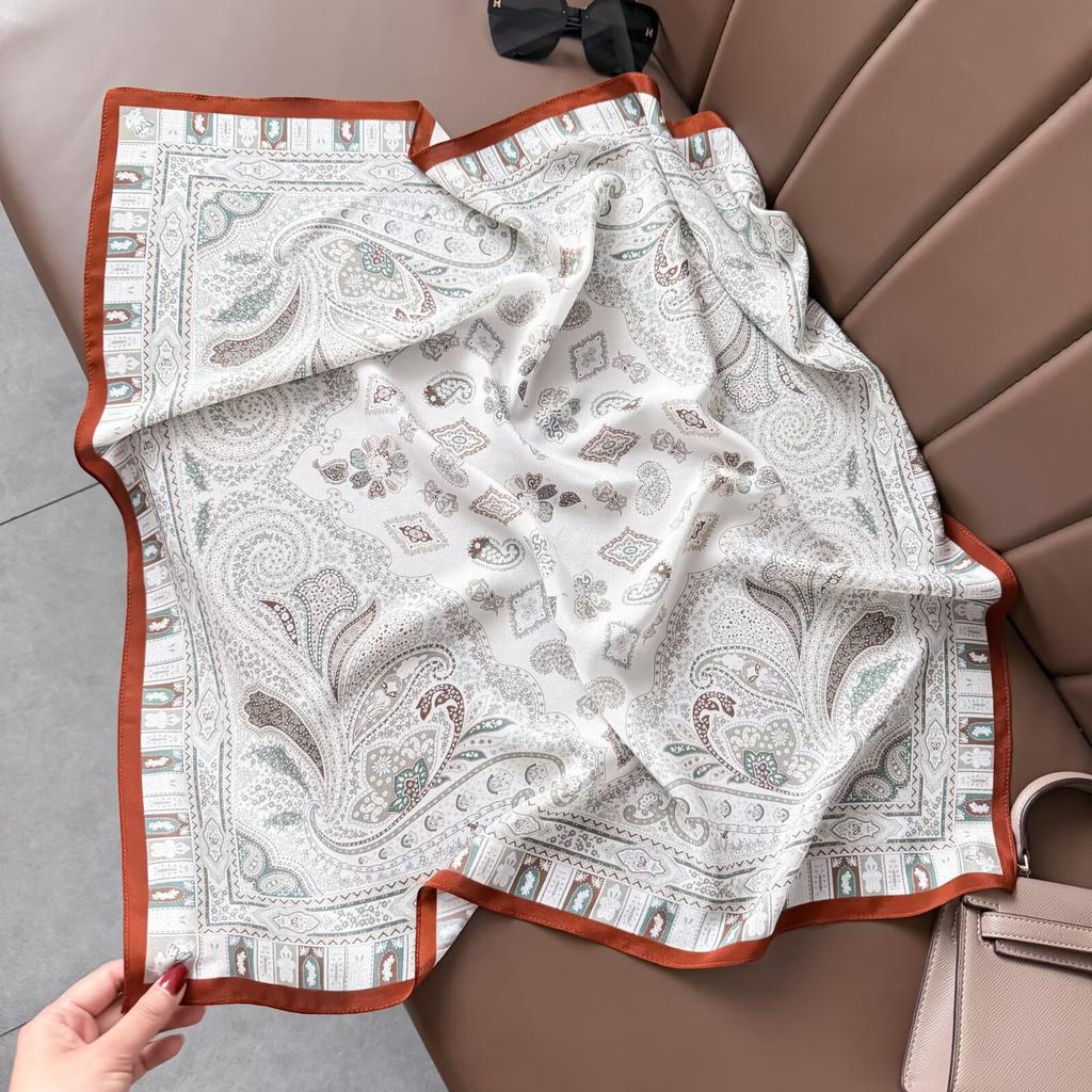 Retro Old Money Wind Silk Double Crepe Silk Scarf Women's Spring and Summer Senior Sense Versatile 100% Mulberry Silk Square Scarf Thin Scarf
