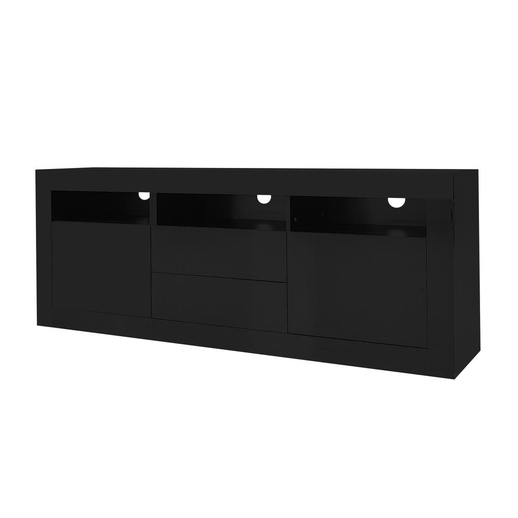 Mobile TV Alto Lucido 160*35*60cm con Illuminazione LED, 3 Scomparti Aperti, 2 Ante, 2 Cassetti, Controllo App Smart, per TV da 70 Pollici, Supporto TV Alto Lucido