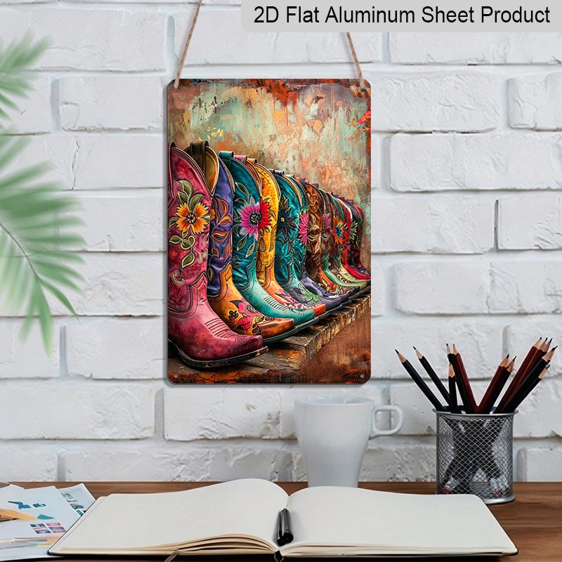 2D Flat, Colorful Cowboy Boots Aluminum Sign - Retro Western Wall Decor Western Home Decor, Cowboy Themed Room, Ranch Decor, Bar Decor, Man Cave
