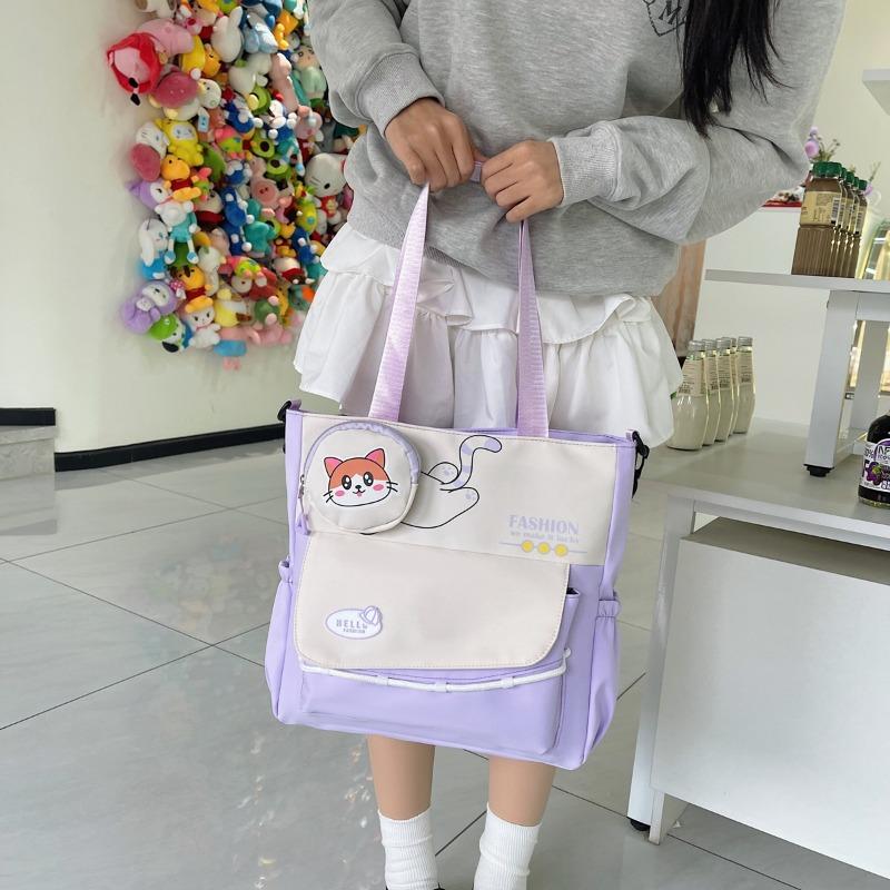 Campus two-piece set contrasting color splicing shoulder bag small fresh literary tote bag student messenger bag tide