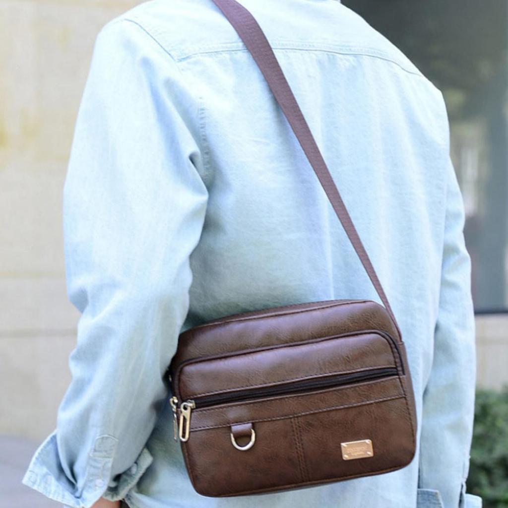 Leather Men's Sling Bag Messenger Shoulder Crossbody Bags Large Capacity Handbags Multifunctional Work Bag