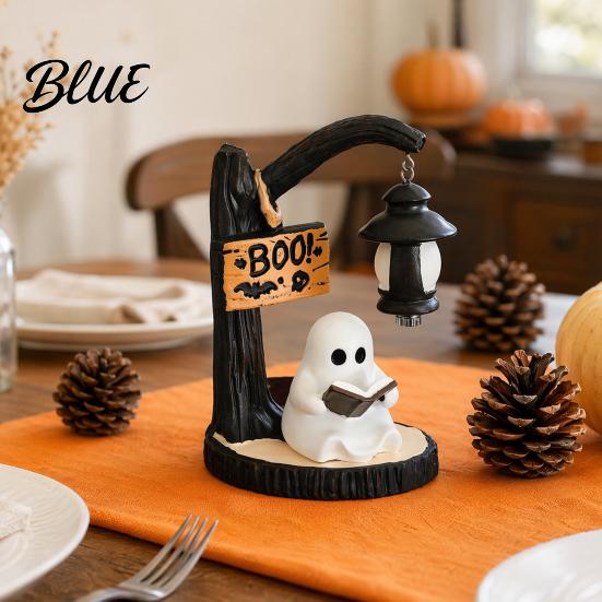 Mysterious Witch Statue Halloween Witch/Ghost LED Lamp Gothic Resin Ornament with Warm Light for Glow Lamp Home Decor Desktop Spooky Night