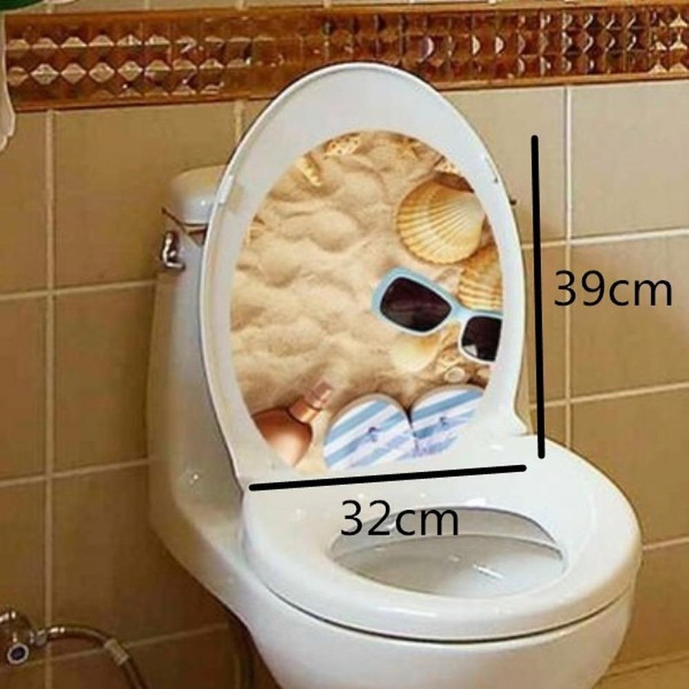 Autocollants de Toilette Imprimés en 3D Décalcomanie Décoration Murale Tabouret de Toilette Autocollant de Commode Décoration de Salle de Bain Pedestal WC Couvercle de Cuvette