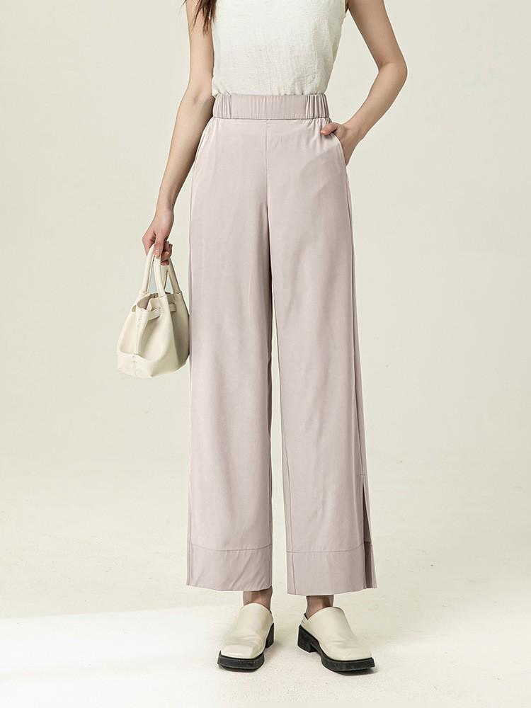 

Spring/Summer Sun Protection High Waist Skinny Pants with Slit Hem for Women Large розовый