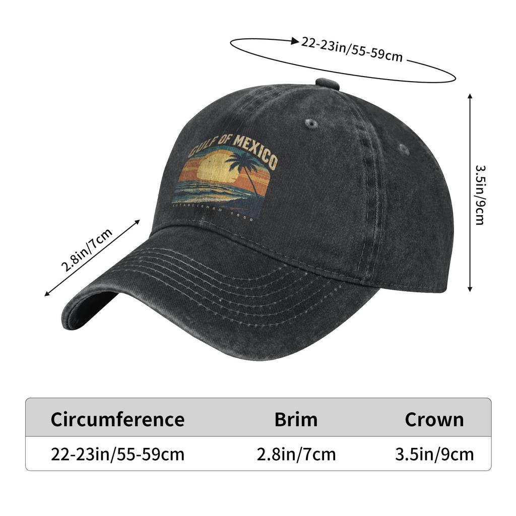 Vintage Gulf of Mexico Vintage Sunset Baseball Cap Men Distressed Denim Washed Sun Cap Mexican Pride Outdoor Activities Gift Cap