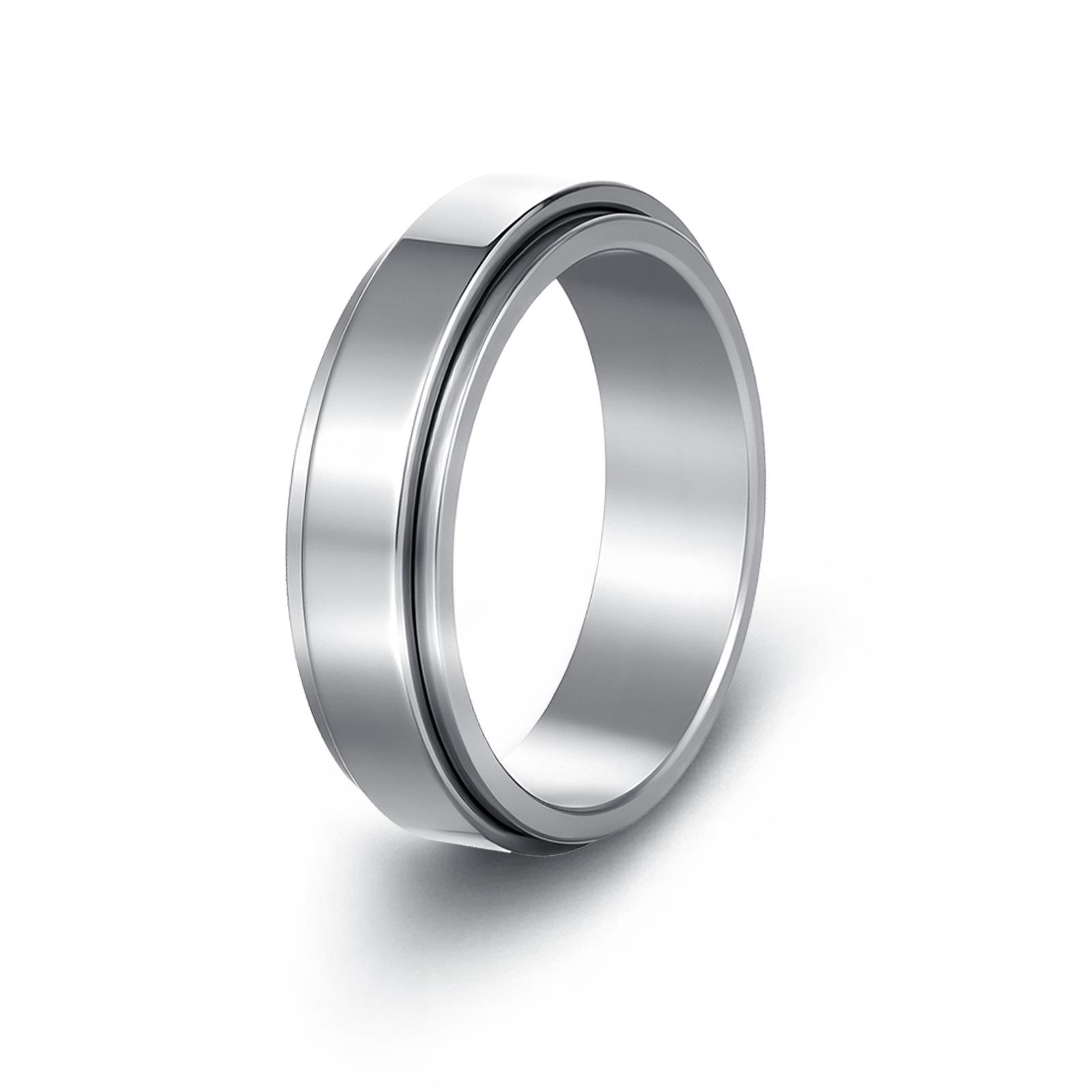 

European & American Rhinestone Rotating Titanium Steel Decompression Ring, 6MM, US Size for Women 11