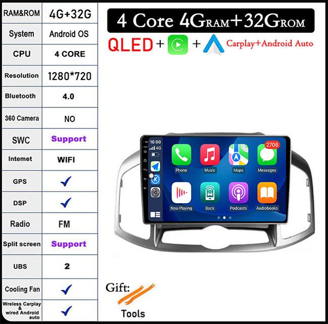 9" For Chevrolet Captiva 1 2011 -2016 Android 14 Car Radio Multimedia Auto Video Player Stereo Carplay GPS Navigation DSP