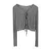 Korean Unique Niche Design Sense Thin Long Sleeve Strap with Sun Protection Outside Cardigan T-shirt Women's Early Autumn New Top