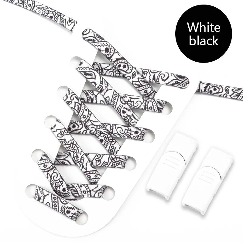 Magnetic Buckle Lock Shoelaces Without Ties Cashew Flower Print Shoelace No Tie Shoe Laces Flat Elastic Laces Sneakers Kid Adult