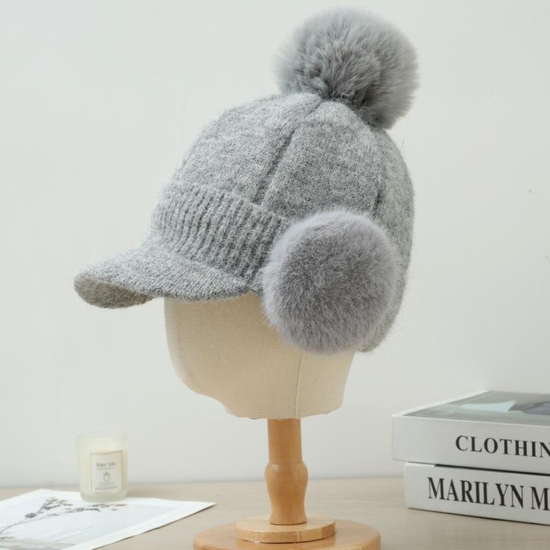 

Autumn and Winter Women s Fleece Thickened Wool Hat Outdoor Cold Protection Duck Tongue Ear Protection Hat Knitted Hat one size светло-серый