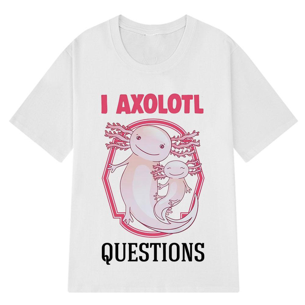 Ich stelle viele Axolotl-Fragen Retro Lustig Sommer Locker Lässig Hip-hop T-Shirt Übergroß Harajuku Herren Damen T-Shirts Streetwear