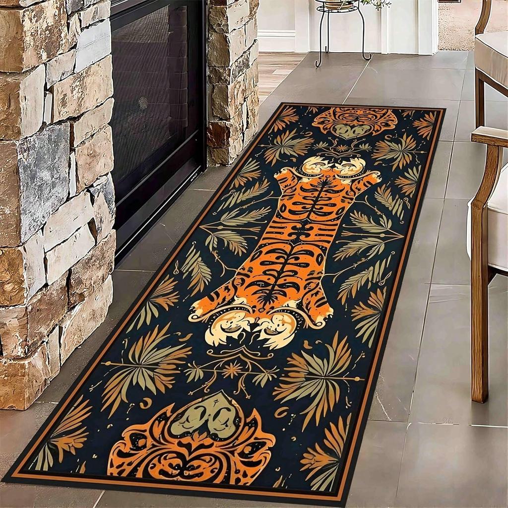 Vintage Dywan Mata Dywanik - Symetryczny Zwierzęcy Wzór i Tropikalny Liść Design do Salonu Przedpokoju Dekoracja Domu Mata Podłogowa