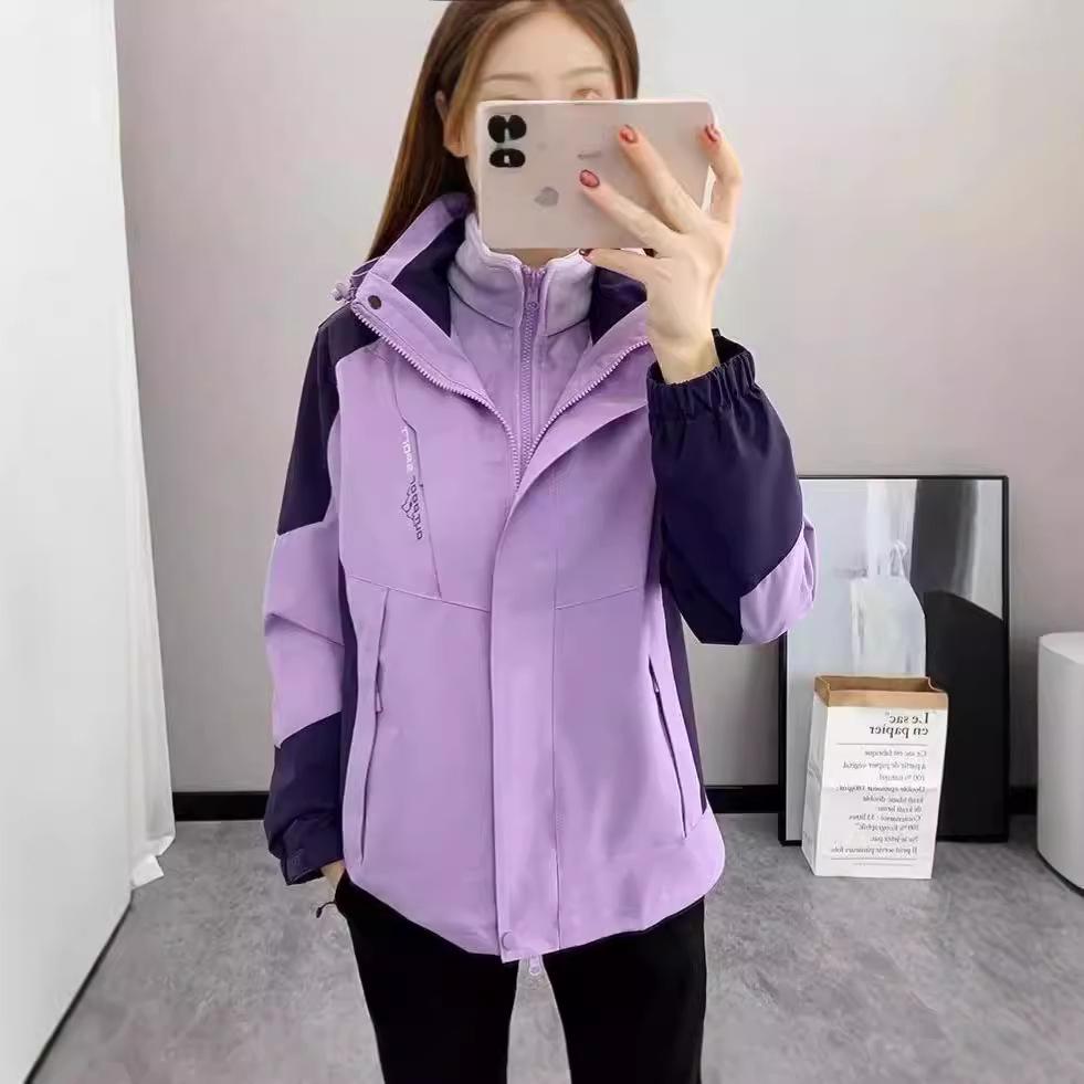 Women's 3-in-1 Detachable Jacket: 2024 Windproof Velvet Lined for Autumn/Winter