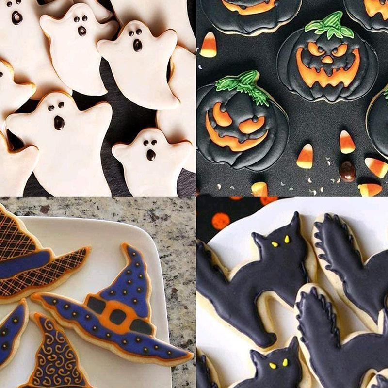 6 Stile Halloween Edelstahl Ausstechform Kürbis Fledermaus Zauberer Geist Schwarze Katze Form DIY Backwerkzeuge für Küche