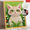 DIY Frameless Pearl Art Painting Kit Cute Cat with Flowers 3D Bead Canvas Handmade Craft for Adults Wall Decoration Gift