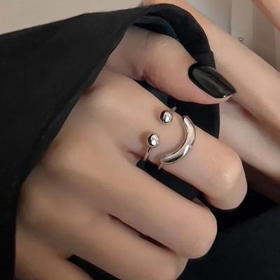 Smile Shape Ring for Women Girls Stainless Steel Rings Adjustable Opening Ring Fashion Jewelry Friend Gifts