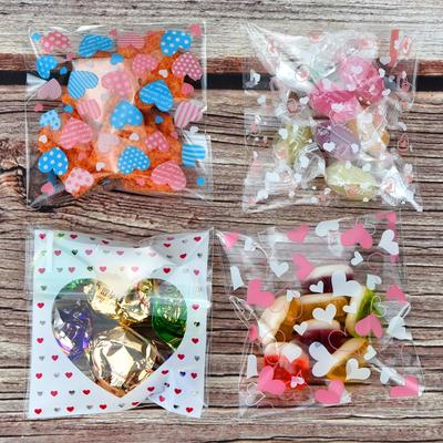 400PCS Valentine Cellophane Bags Love Heart Printed Self Adhesive Cookie Treat Bags 4 Styles Valentine's Day Mother's Day