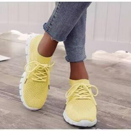 Korean Style Women's Lace-Up Flyknit Mesh Sneakers, Size 43, Lightweight Flat Bottom, Plus Size Available